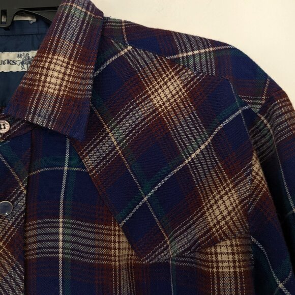 ROEBUCKS Men's XL Multicolor Plaid Flannel Pearl Snap Pocket Long Sleeve Western - Picture 7 of 15